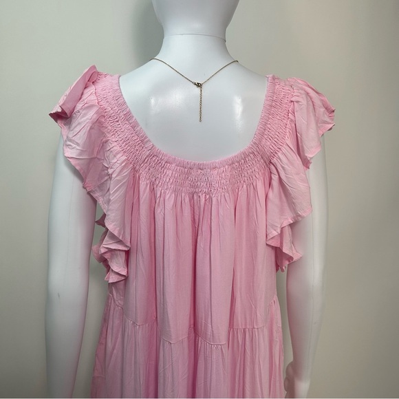 NEW! Petal & Pup Kacper Dress in Pink Tiered Relaxed Fit On/Off Shoulder Midi - Picture 9 of 17